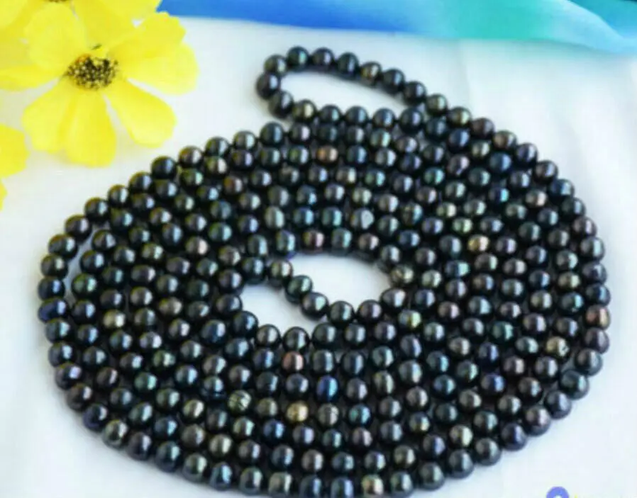 

stunning 7--8mm Tahitian multicolor black green pearl necklace 36'' noble gift