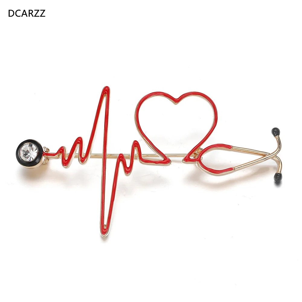 DCARZZ Electrocardiogram Stethoscope Personality Medical Medicine Brooch Pin Alloy Jewelry Nurse Doctor Student Hat Lapel Pins