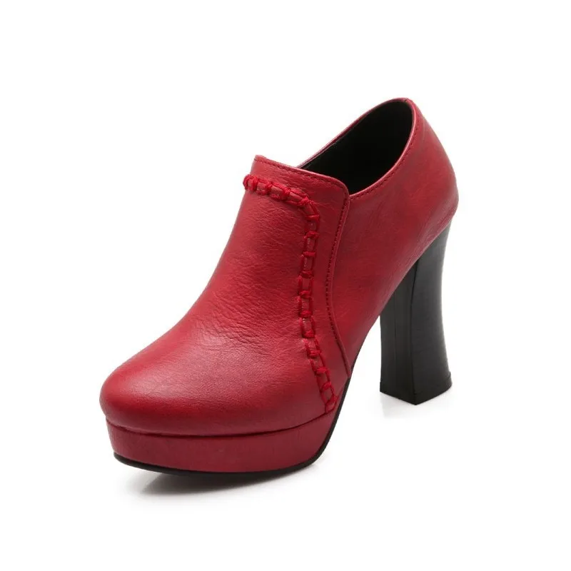 Женские туфли из ПУ кожи на платформе с круглым носком молнии сбоку|Женские