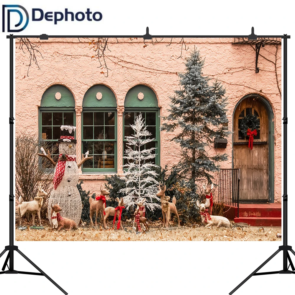 Фон для фотосъемки с изображением рождественской елки снеговика деревянной