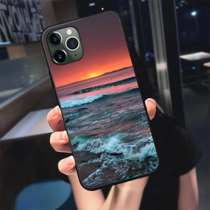 

Sunset Beach Sea Phone Case For Black-Iphone 5 5s se 6 6s 7 8 11 12 X Xs Xr Pro Plus Max Mini Cover
