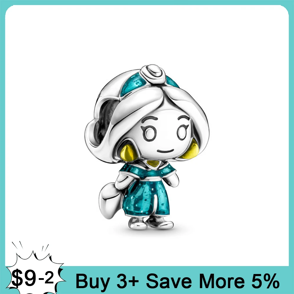 

Cartoon 925 Sterling Silver Charm Princess in Blue Beads fit Original Pandora Charms Bracelet Jewelry Making DIY Gift