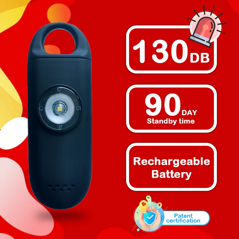 

Патентный дизайн, перезаряжаемый портативный мини-брелок для самообороны, сигнализация, безопасный звук, 130 дБ, личная безопасность для жен...