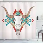Западной душ Шторы Bull Череп иллюстрация с этническим орнаментом Племенной геометрический, ацтекский Стиль ткань Ванная комната Декор для ванной комнаты