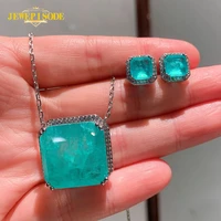 jewepisode luxury 925 sterling silver square big paraiba tourmaline gemstone necklaceearrings cocktail party fine jewelry sets