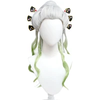 demon slayer daki cosplay wig hairpins new anime kimetsu no yaiba upper rank six silver to lime green wig props full set