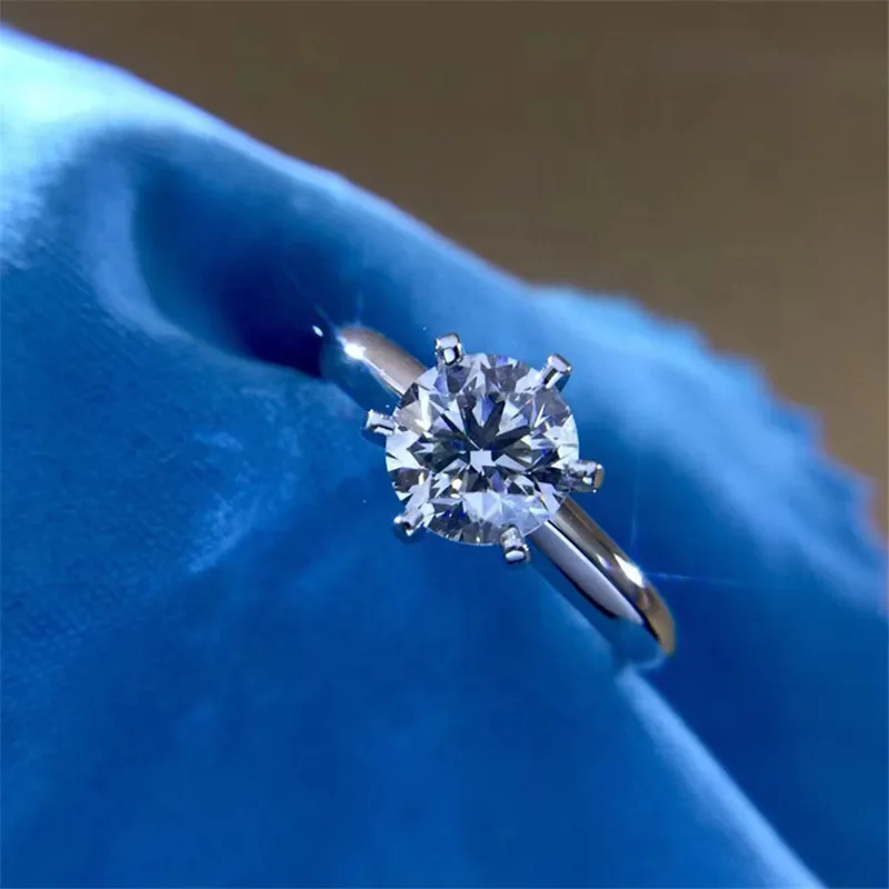 Косынка 1ct лаборатории кольцо с бриллиантом 925 стерлингового серебра обручальные
