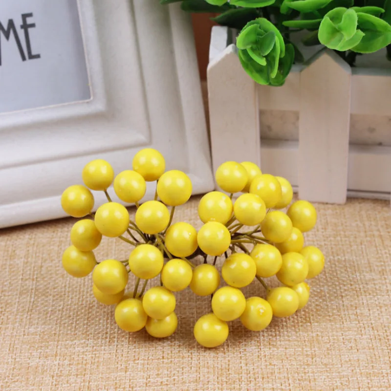 D-40pcs, миниатюрные рождественские матовые искусственные ягоды, яркие красные ягоды Холли, рождественская елка, Декоративные искусственные цветы