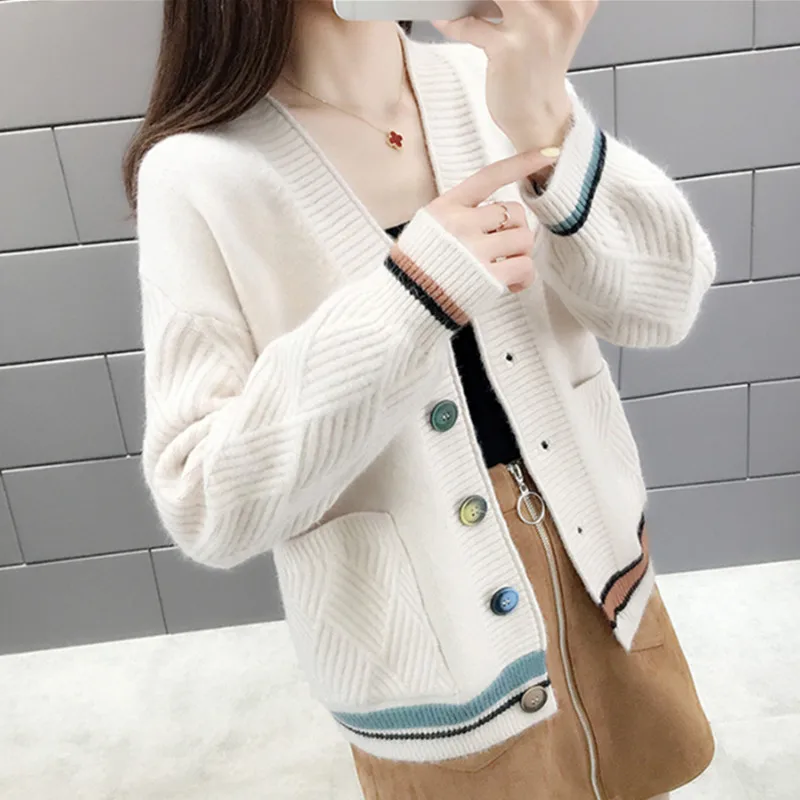 

Fashion Cardigan Sweater Women 2020 Autumn Winter V-Neck Warm Clothes Pull Femme Hiver Streetwear Casual Loose Knitted Cardigans