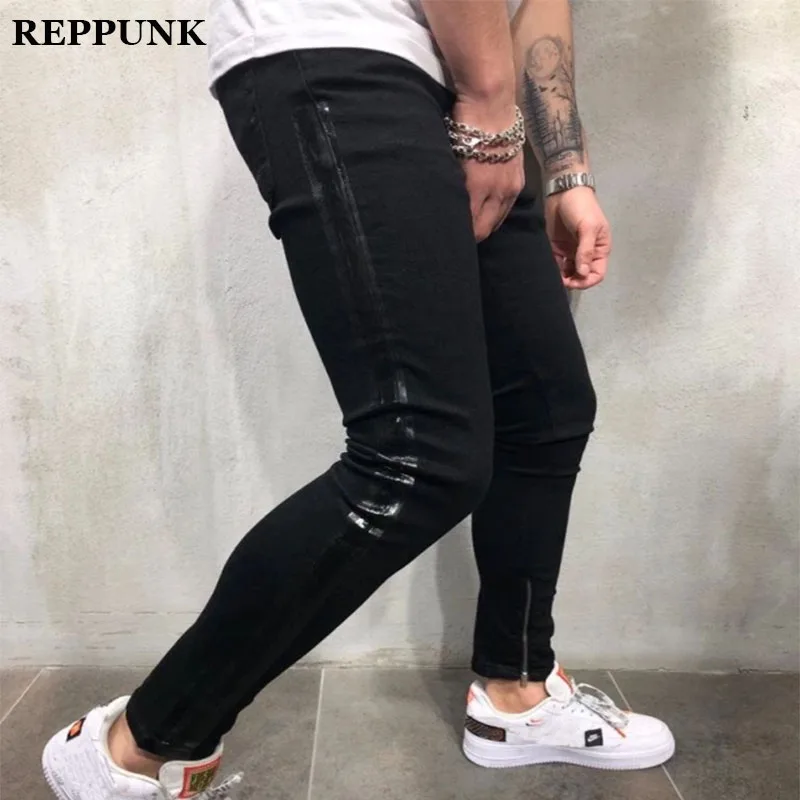 REPPUNK 2020 джинсы мужские брюки крутые черные с дырками брендовые дизайнерские
