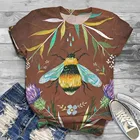 Женская футболка с коротким рукавом, Повседневная блуза с принтом пчелы, листьев и насекомых, лето 2020