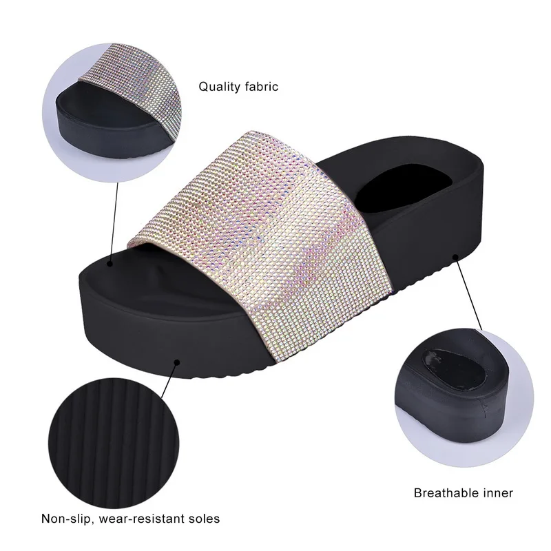 Женские шлепанцы со стразами на толстой подошве Модные женские пляжные сандалии