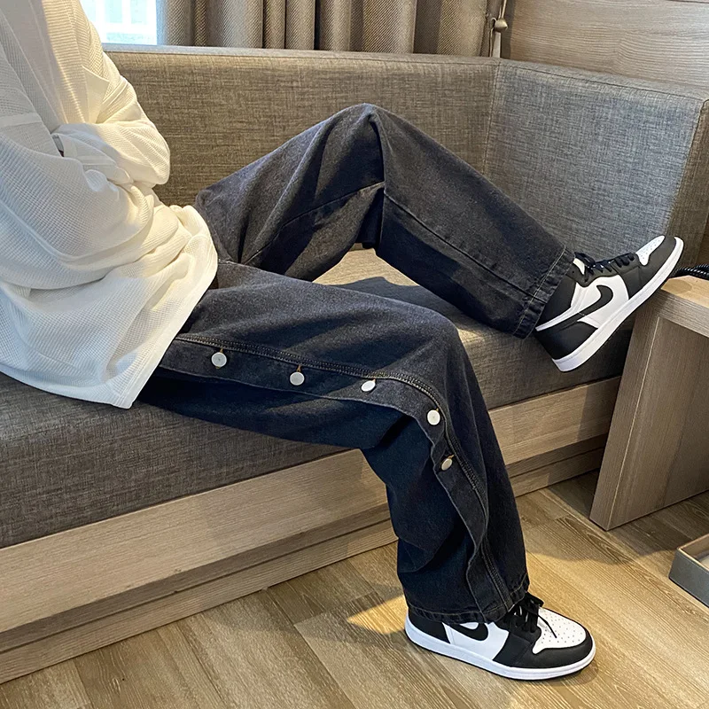 ICCLEK Jeans Loose-breasted Trousers Straight Wide-leg Trousers Autumn and Winter Fashion Jeans Patchwork Jeans  Denim Jeans