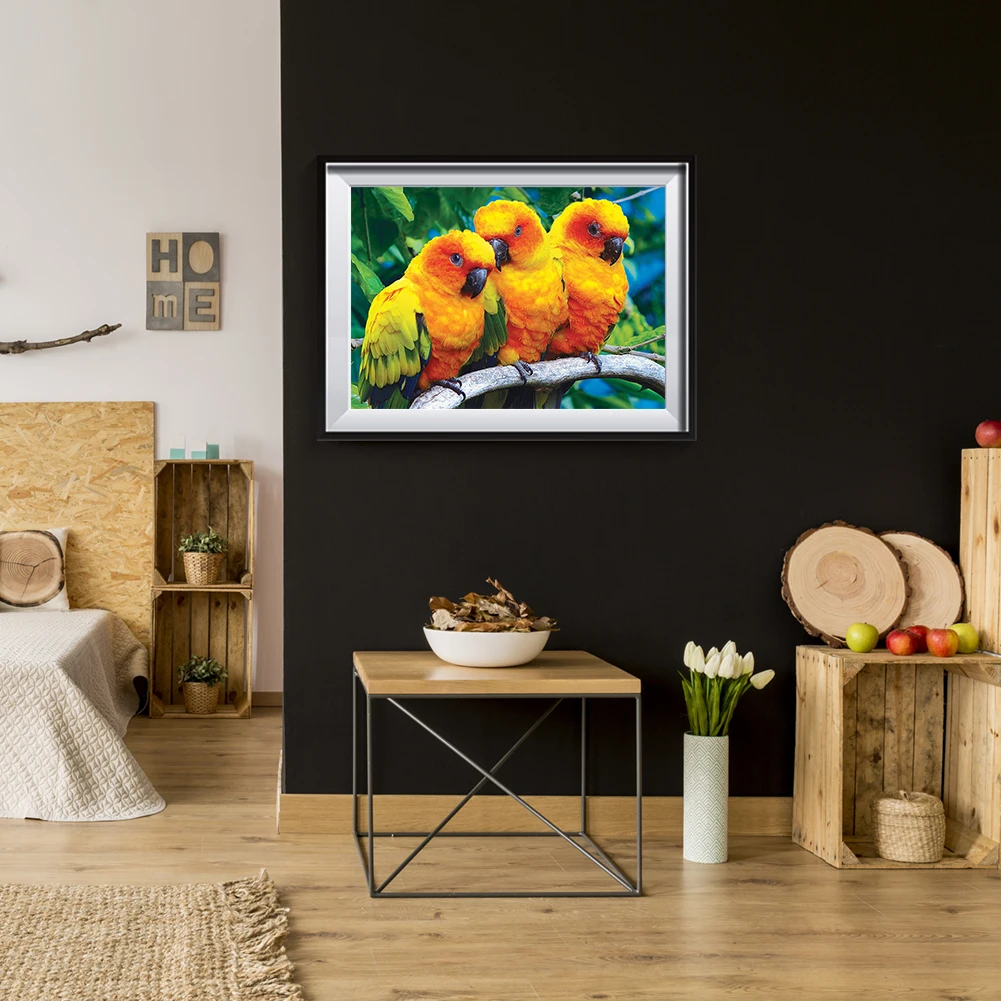 Three Yellow Parrots Diamond Painting Cross Stitch Mosaic 5D DIY Full Drill Kits Framed Eco-friendly Craft | Дом и сад