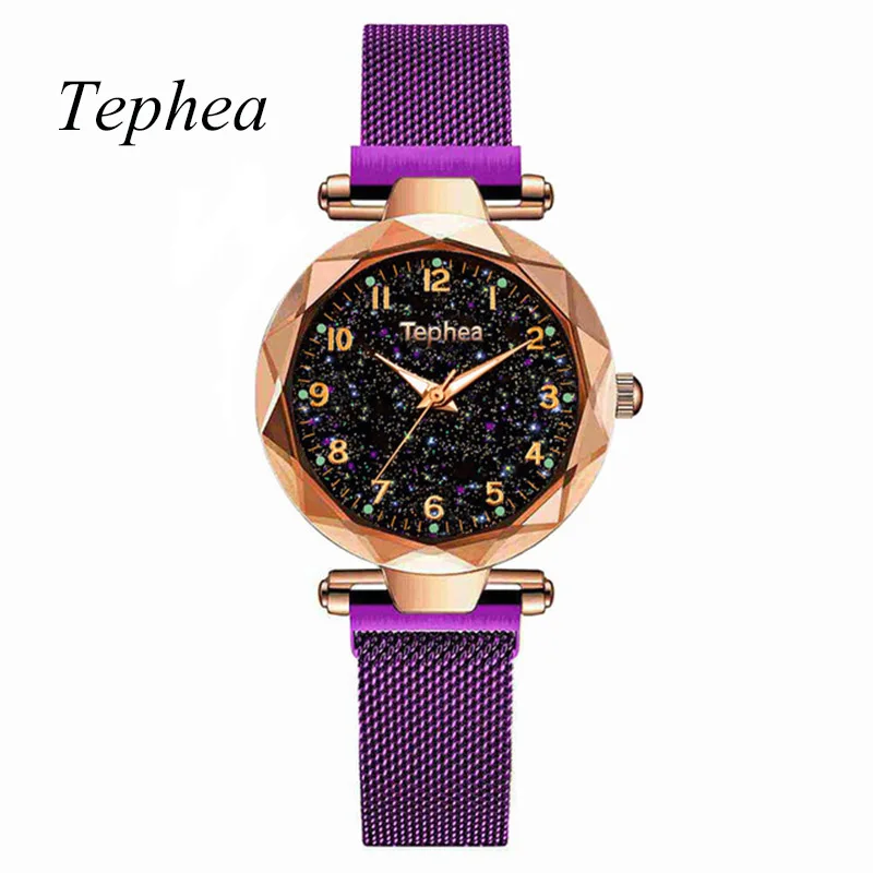 Gold Purple Модные женские часы Звездное небо роскошные магнитные женские наручные часы Stardust водонепроницаемые часы со стразами Orologio Donna Новинка - Цвет: Gold Purple