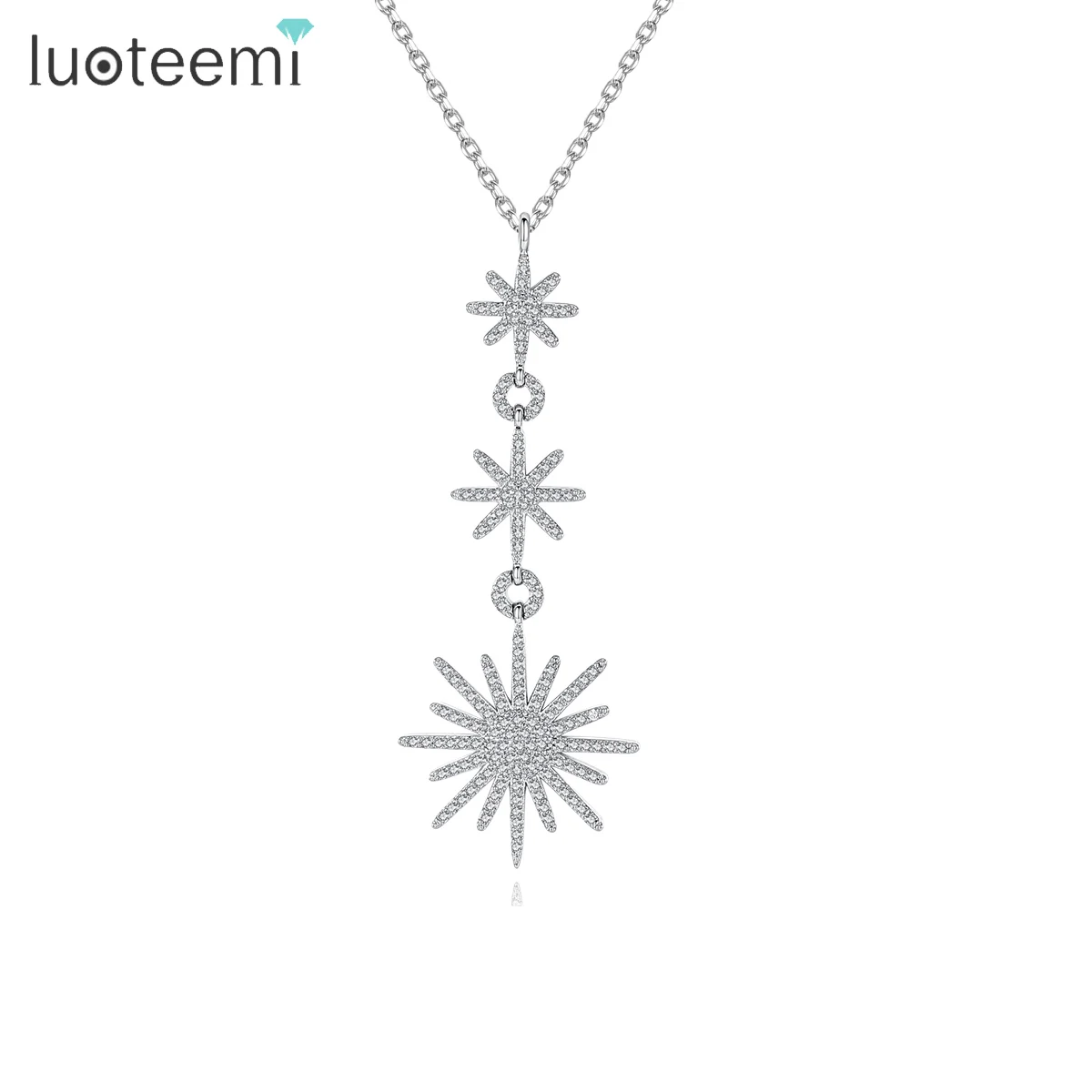 LUOTEEMI Luxury Women's Elegant Fashion Cubic Zirconia Star Statement Long Pendant Necklace for Girls Love Gift 2017 | Украшения и