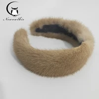 new winter real mink fur headband women hair for women hair accessories solid head wraps warm furry gift