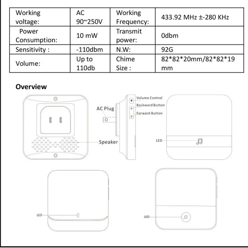 

New Wireless WiFi Smart Indoor Doorbells Popular US Plug AC90-250V Door Bell