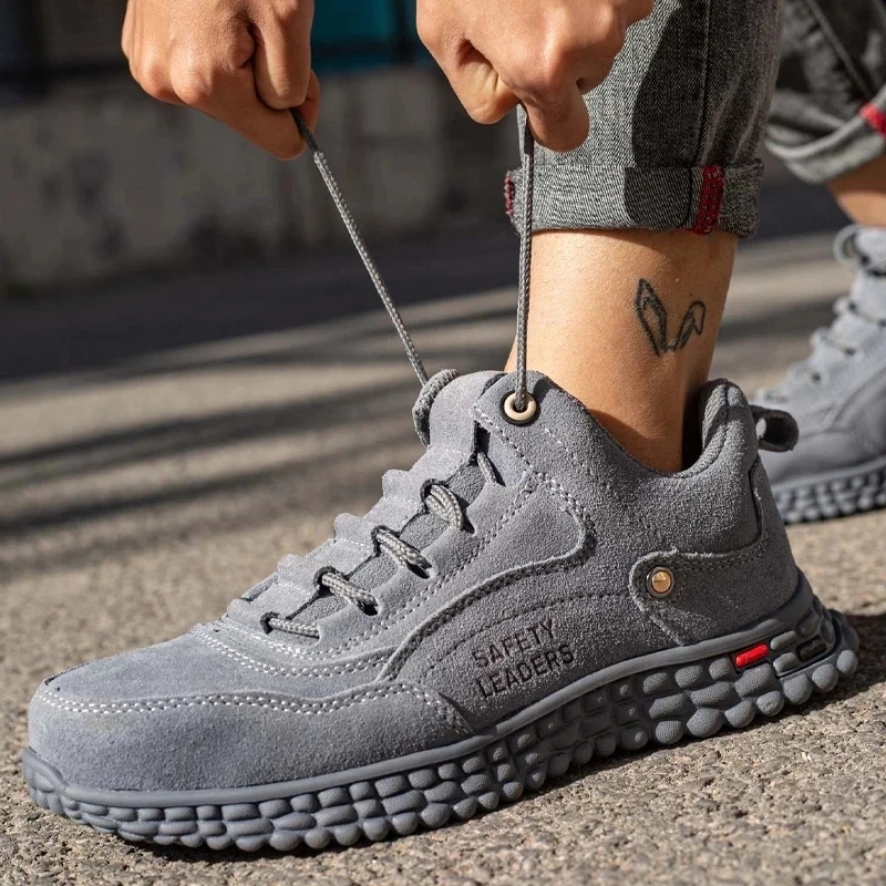 

Spring Men's Indestructible Puncture Resistant Light Safety Work Shoes Leather Steel Toe Cap Anti-Smash Men's Safety Work Boots