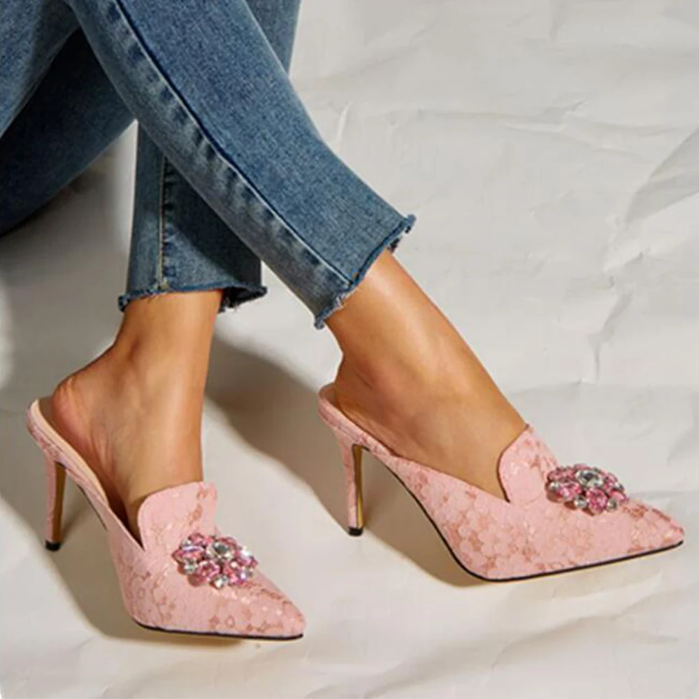 

New Pointed Toe Women Pumps Rhinestone Stiletto Sandals Shoes Size 35-42