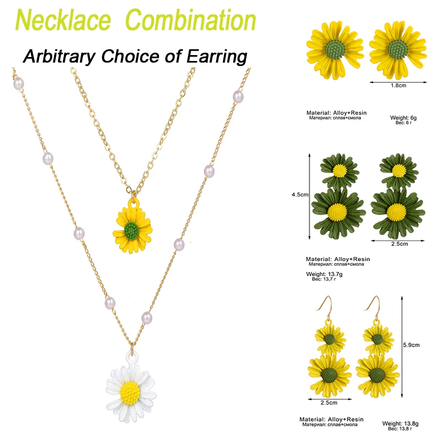 UMKA Sunflower Decoration Pearl Chain For Women 2021 Double-Layer Alloy Resin Long Choker Clavicle Necklace | Украшения и