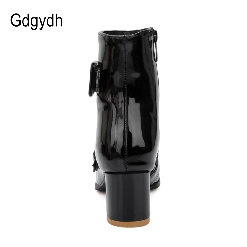 Женские ботильоны из лакированной кожи Gdgydh черные на высоком каблуке с пряжкой