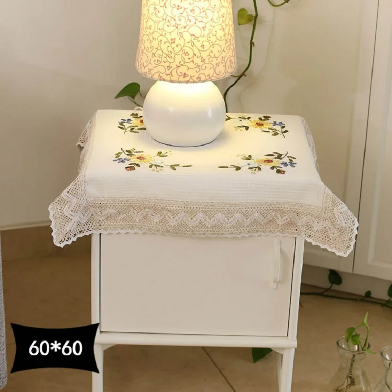 Белая Пылезащитная скатерть из хлопка и льна с вышивкой цветами | Дом сад