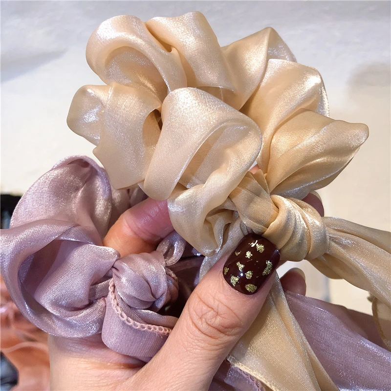 Fashion Barrette Bow Streamer Hair Scrunchies Elastic Band Satin Ribbon Ponytail Scarf Ring For Woman Accessories |