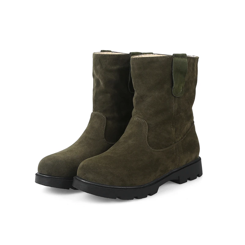 Armygreen ERNESTNM/женские ботинки; зимняя женская обувь из флока до середины икры; розовые зимние ботинки; женская черная плюшевая обувь; розовые женские ботинки; botas mujer - Цвет: Armygreen