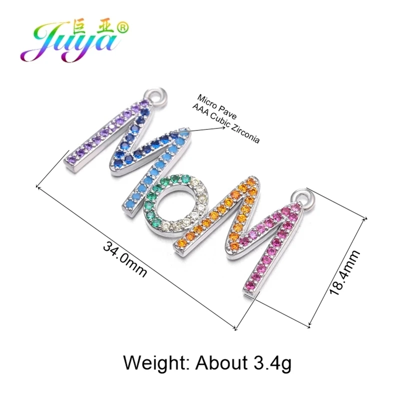 White Gold Juya DIY ювелирные аксессуары Красочный Циркон буквы мама мальчик девочка разъемы для мамы женский дружба шнур кожаный - Цвет: White Gold