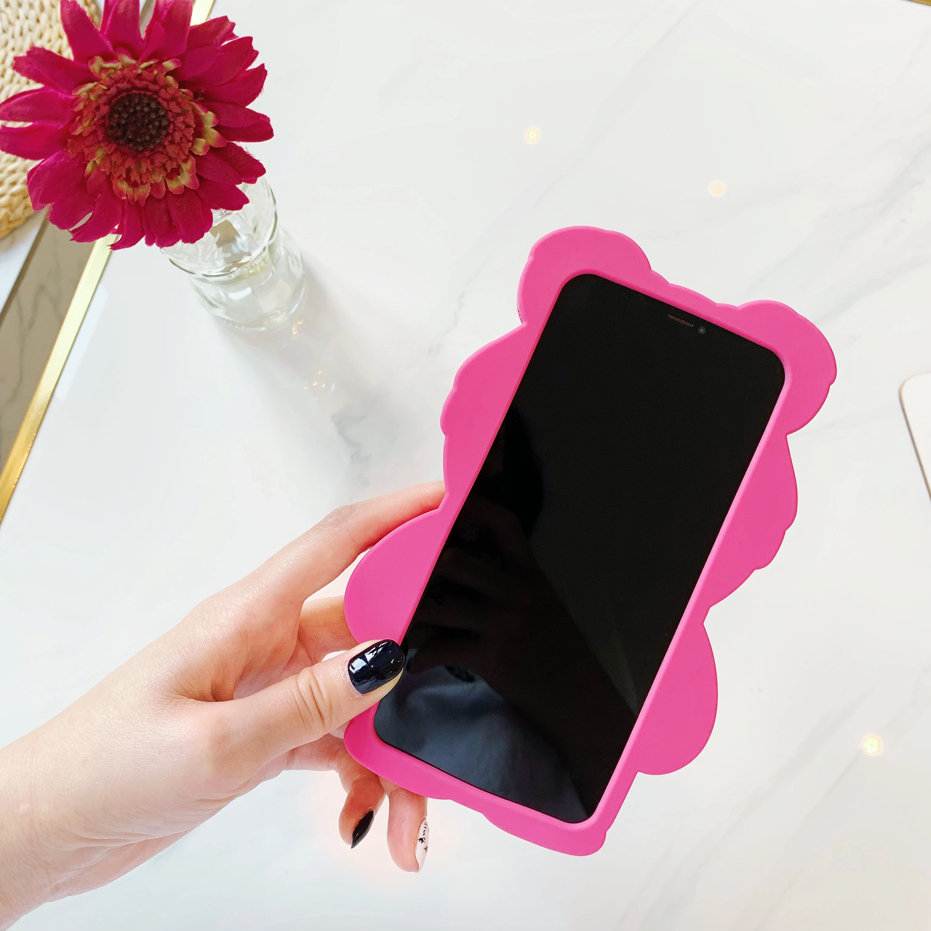 3D клубничный медведь Мягкий силикон чехол для телефона iphone 8 plus 7 6S 6 XS 11 Pro Max XR X
