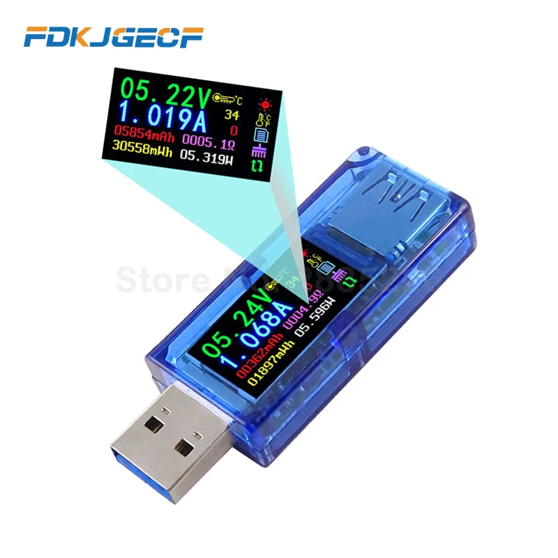 AT34 USB 3 0 цветной ЖК-Вольтметр Амперметр измеритель напряжения мультиметр зарядка