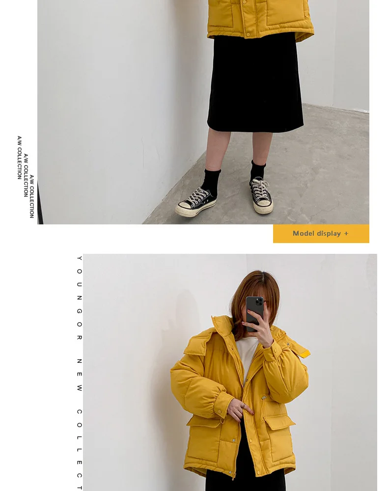 

Korean Style Cotton Jacket Women 2021 Autumn and Winter New loose Thick Hooded Solid Color Warm Cotton Clothing Fashion Trend