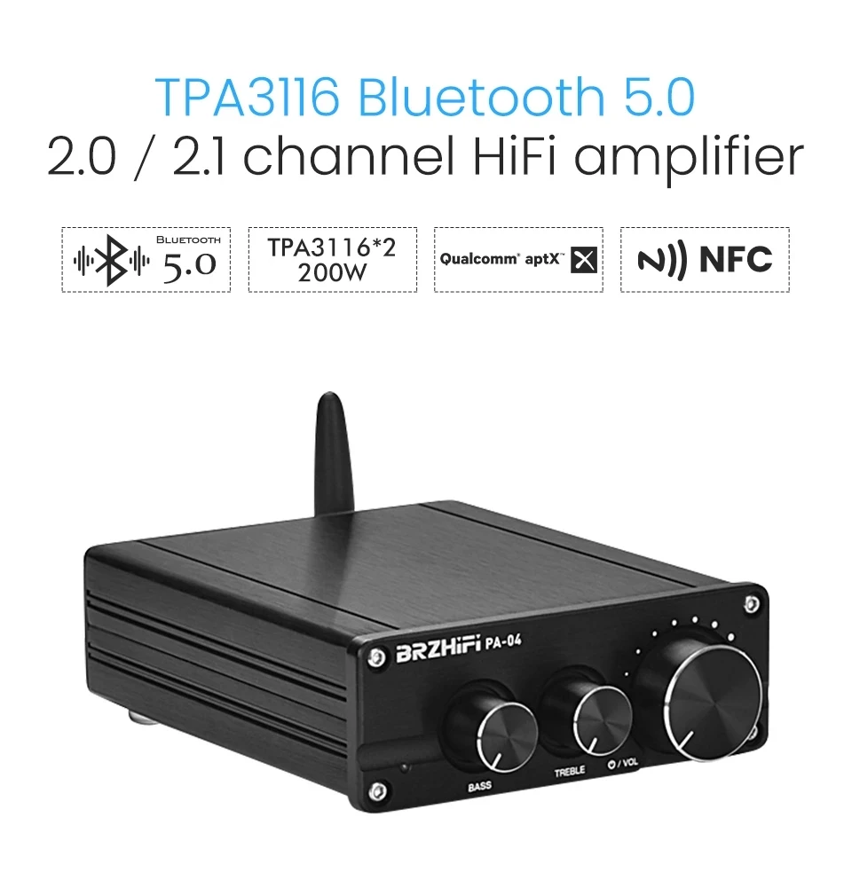 

Усилитель звука BRZHIFI HIFI TPA3116 100 Вт * 2 CSR8675 Bluetooth 5,0 APTX TPA3116x2 стерео 2,0/2,1 канальный сабвуфер