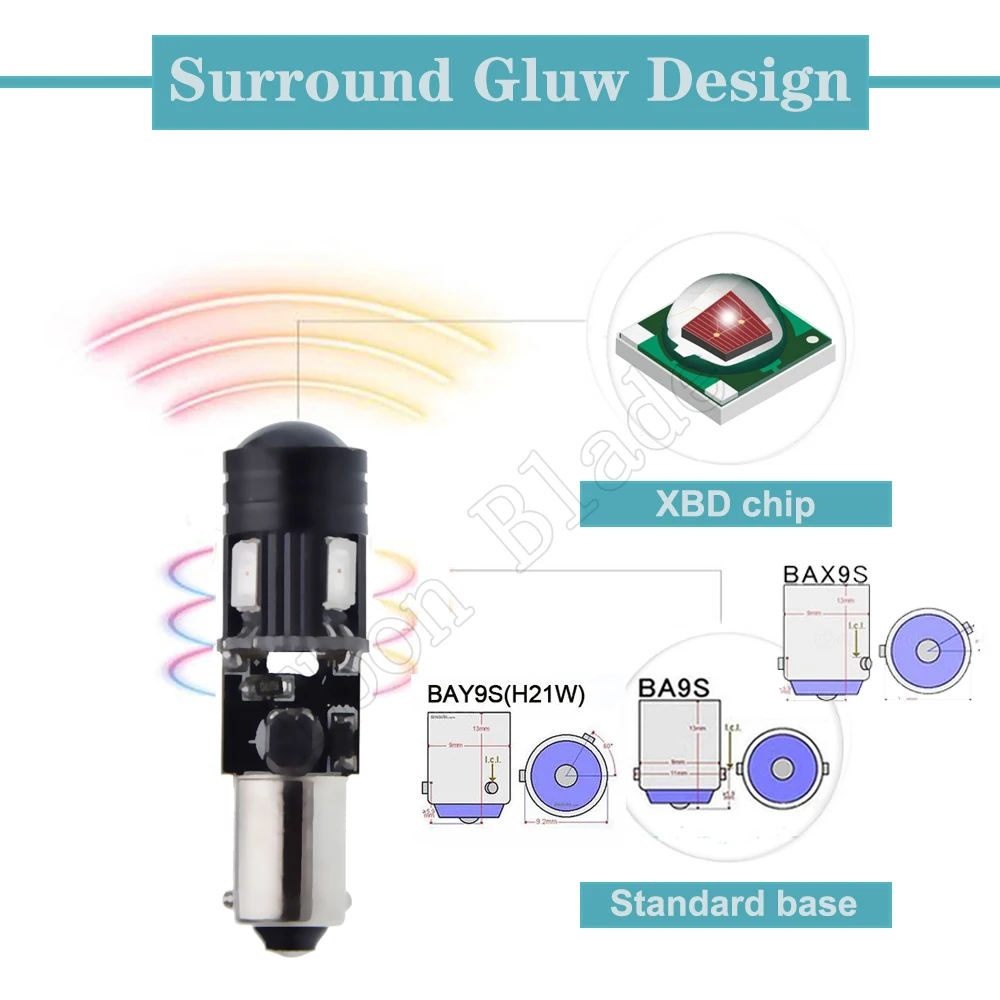 2 шт. оранжевые янтарные 4SMD + XBD 5 Вт Canbus без ошибок BA9S BAX9S BAY9S светодиодные лампы для