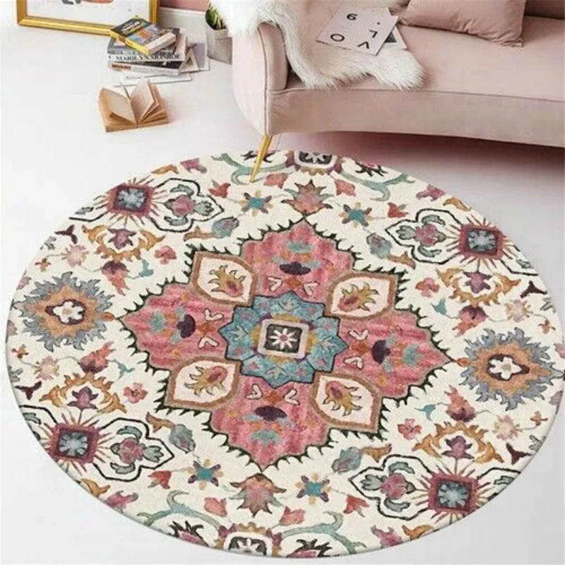 

New Best selling Ethnic Style Round Living Room Bedroom Carpet Safety Non-slip Bedside Carpet Household Room Decoration Products