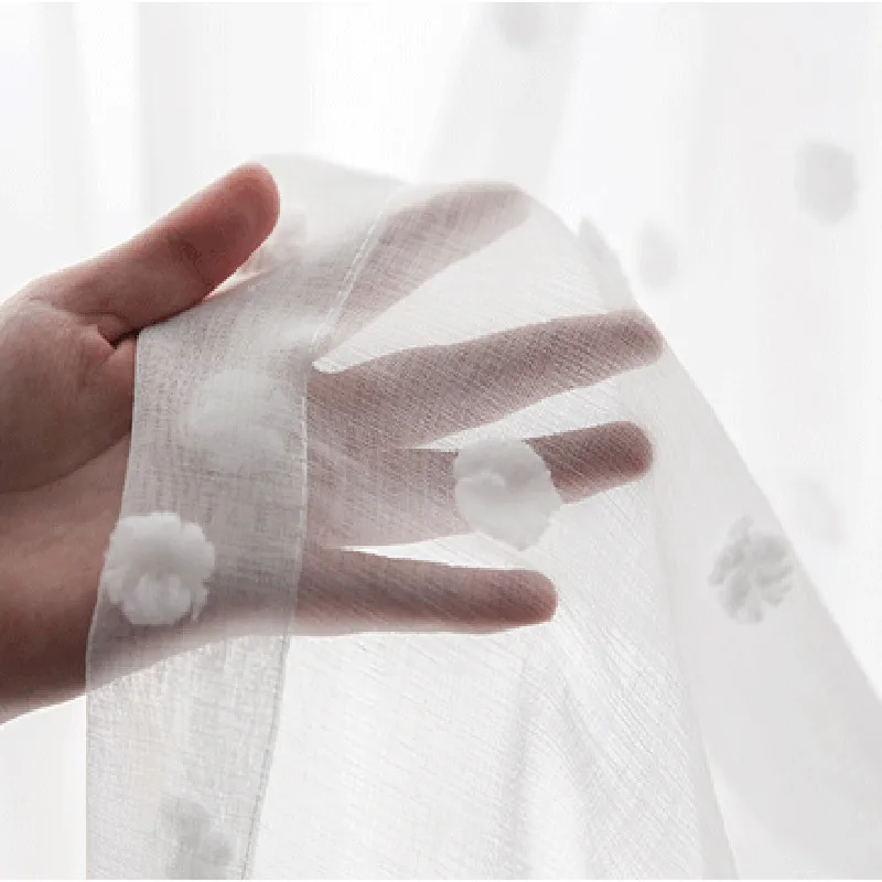 

White Retro 3D Wave Dot Embroidery Tulle Curtain Beautiful Korean White Sheer Voile For Bedroom Living Room Kitchen Custom#4
