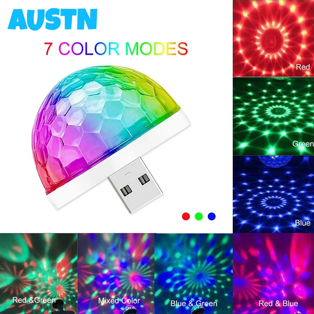 Автомобильная RGB мини-лампа USB DJ разноцветное управление музыкой освещение для