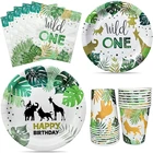 Одноразовая посуда на 1 год, тарелки для салфеток для мальчиков Wild One Jungle 1, украшение на первый день рождения, день рождения ребенка
