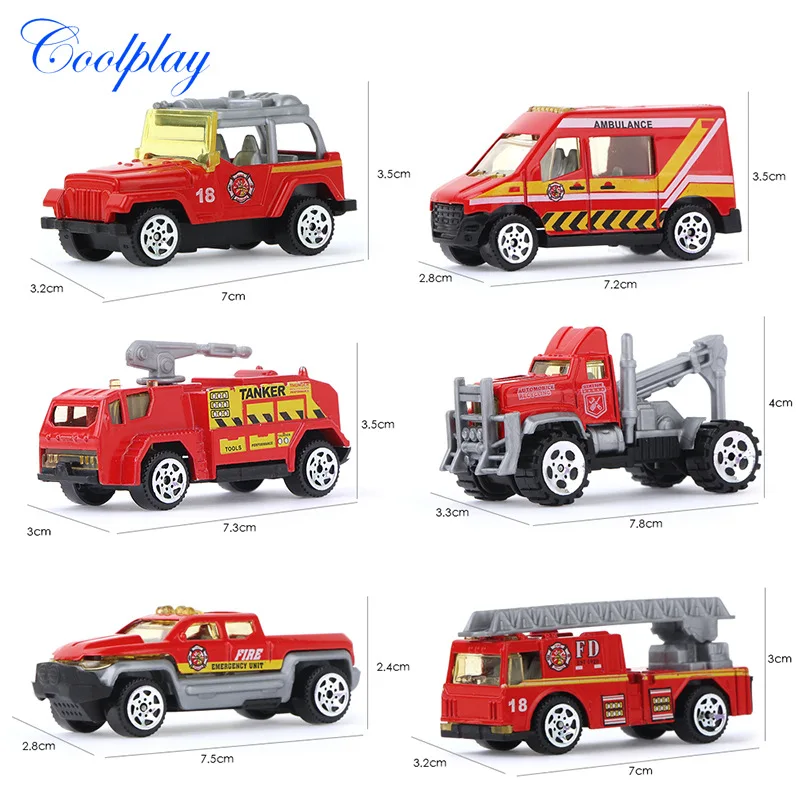

Children's Educational Sliding Alloy Mini Fire Truck 6 PCs Boxed Simulation Model Toy