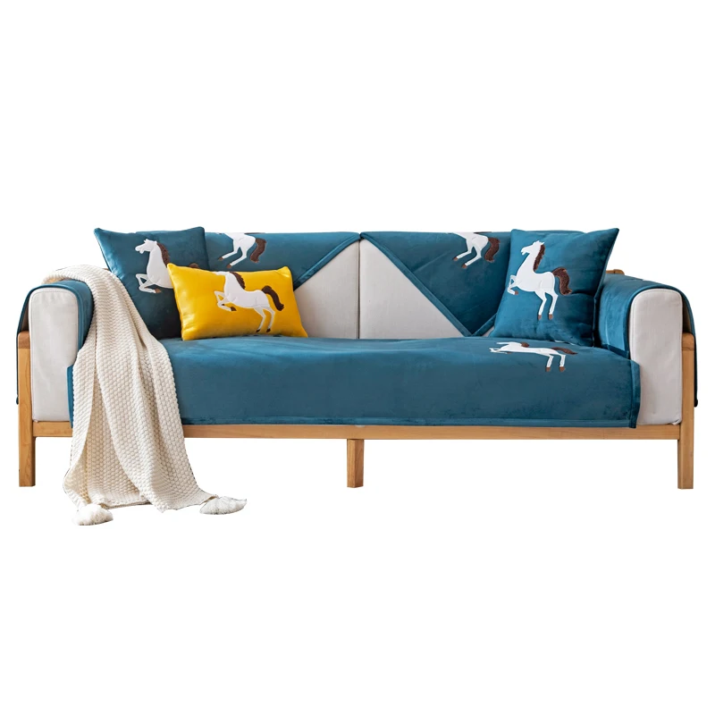 

Home Decro Velvet Non-slip Plush Sofa Cover Towel Solid Color Seat Cover for Living Room Corner