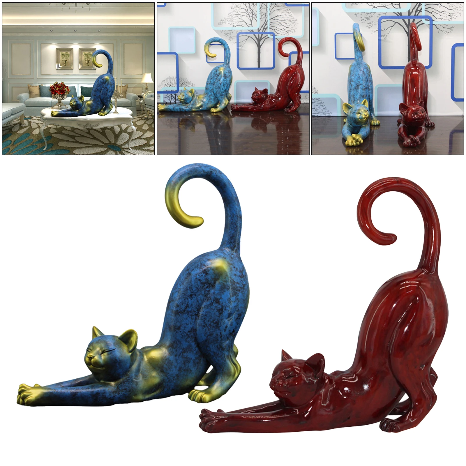 

Cat Figurine Simulated Bird Stretching Figurine for Bedroom Decor Crafts