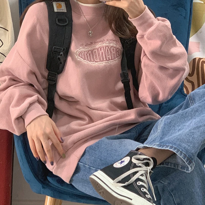 

Streetwear Hoodie Women Vintage Letter Embroidery Hoodie New Winter Oversize Loose Women's Harajuku Hip Hop Hoodie