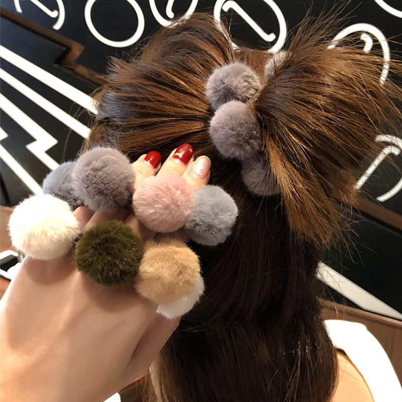 

2020 Girls Korean Pompom Hair Rope Ties Cute Ponytail Holder Elastic Hair Rubber Bands Women Hairpins Hairband Hair Accessories