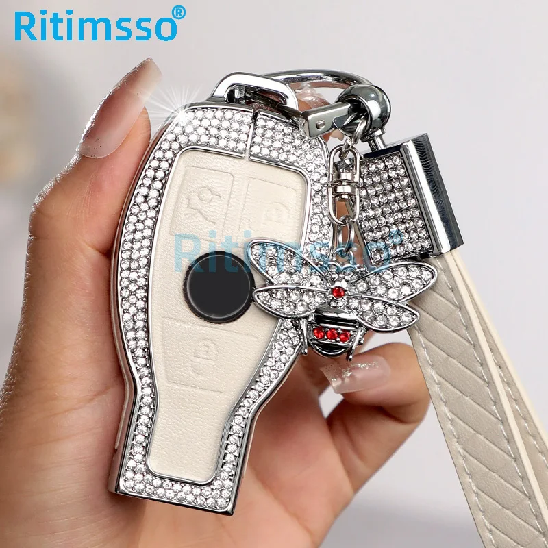 Алмазный Кожаный чехол для автомобильных ключей из цинкового сплава держатель