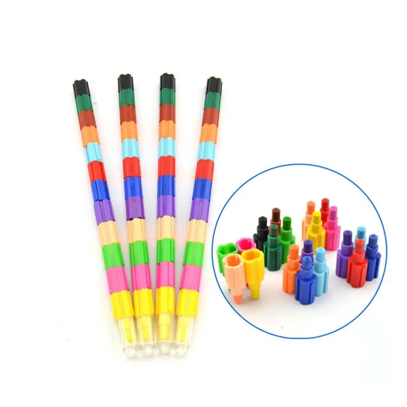 

Stacking Buildable 6 Colors Crayons Set, Connect Stack and Build Crayons Sideways and Up, Kids Drawing Supplies