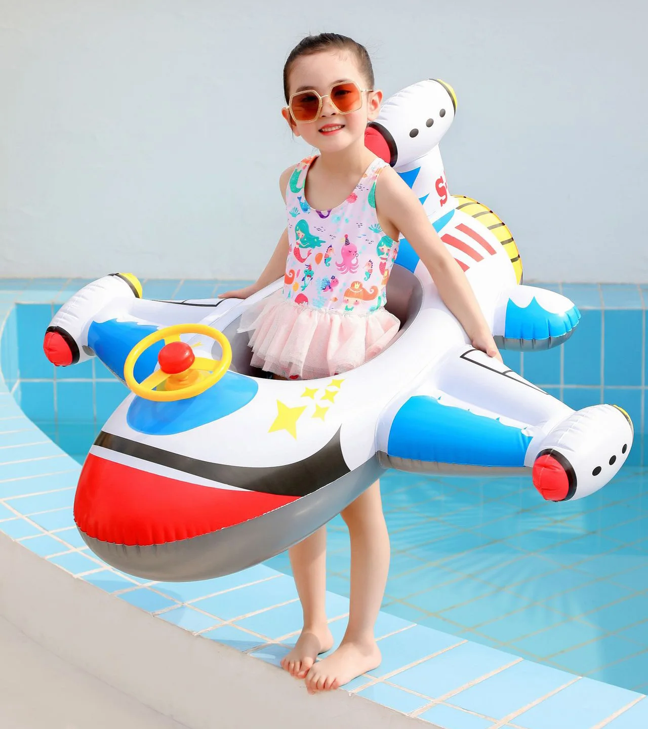 Rooxin Airplane Infant Float Pool Swimming Ring Inflatable Circle Baby Seat with Steering Wheel Summer Beach Party Toys | Спорт и