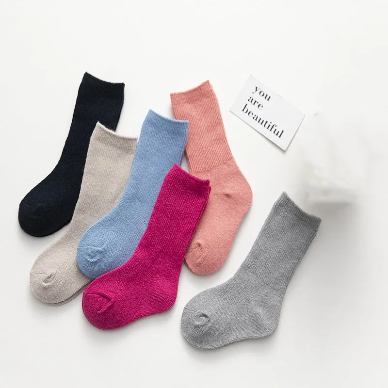 6 пар/лот шерсть Детские носки однотонные Цвет теплые детские короткие в стиле