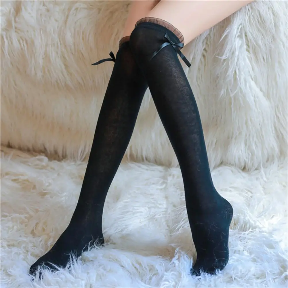 

Over Knee Socks Preppy Style Non-slip Breathable Maid Girls Lace Top Thigh High Socks for Students School Girls Women