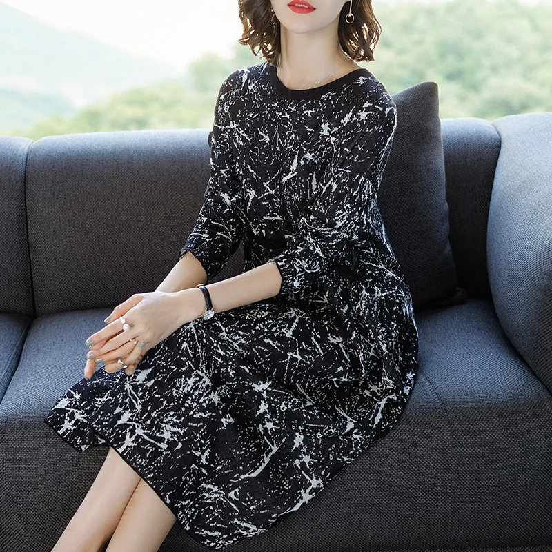 Женское винтажное платье элегантное Свободное с цветочным принтом весна-осень |